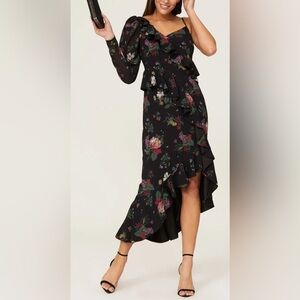 AMUR Pasqualena One Shoulder Floral Ruffle Hi-Lo Maxi Dress‎ - 0